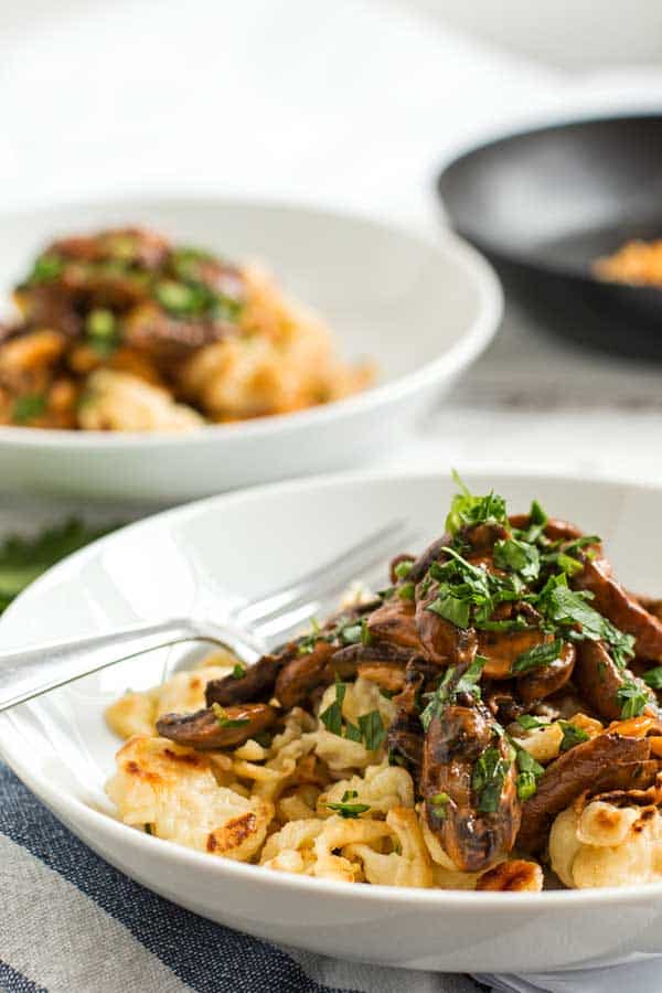 German Spaetzle with Mushroom Sauce - Jägerspätzle