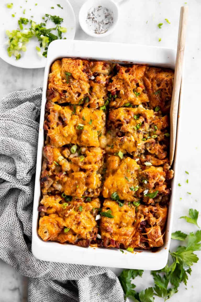 Overnight Breakfast Casserole with Sausage - Savory Nothings