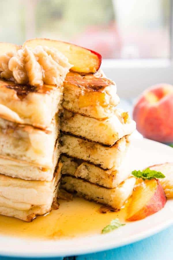 Light and Fluffy Pancakes with Peaches  Savory Nothings