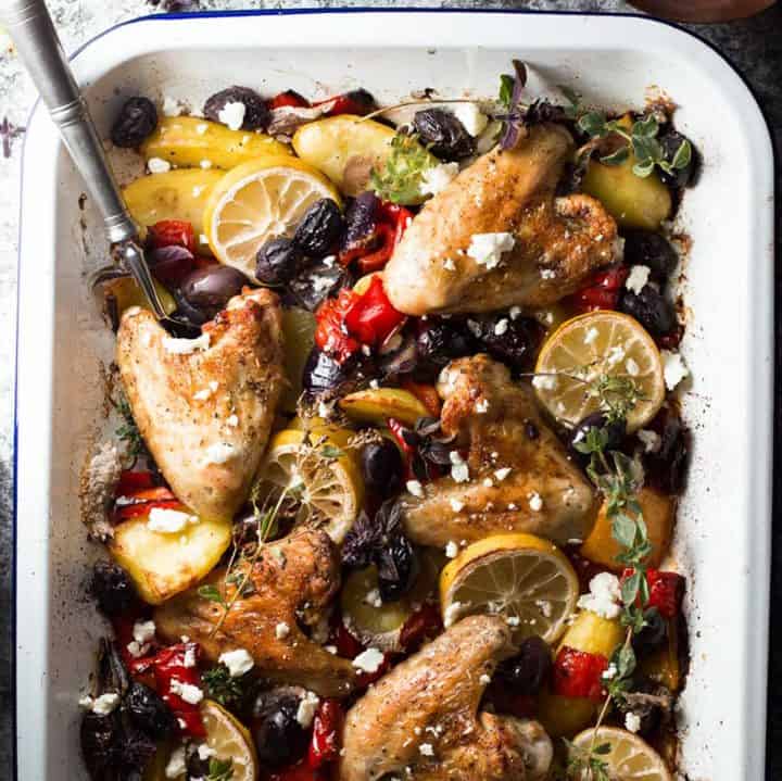 Easy Greek Chicken Sheet Pan Dinner Savory Nothings   Greek Chicken Sheet Pa Image Sq 720x719 