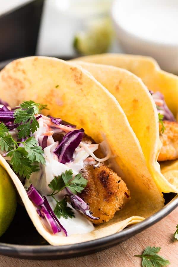 Baja Fish Tacos with Creamy Cilantro Lime Slaw | Savory Nothings