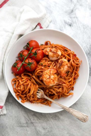 Garlic Butter Shrimp Pasta with Tomato Sauce | Savory Nothings