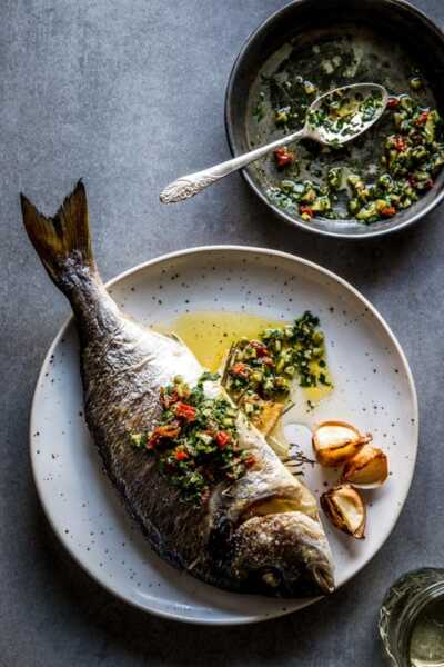 Baked Whole Fish with Lemon Herb Garlic Butter - Savory Nothings
