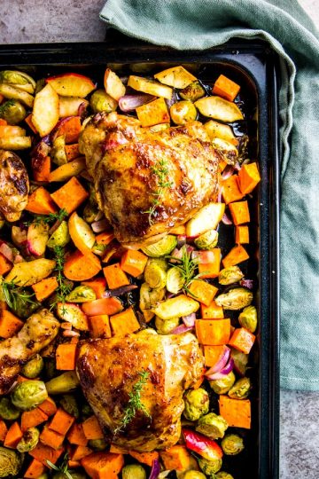 Fall Harvest Balsamic Glazed Chicken Sheet Pan Dinner