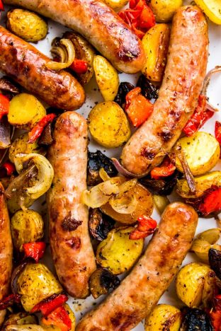 Brats and Peppers Sheet Pan Dinner Recipe | Savory Nothings