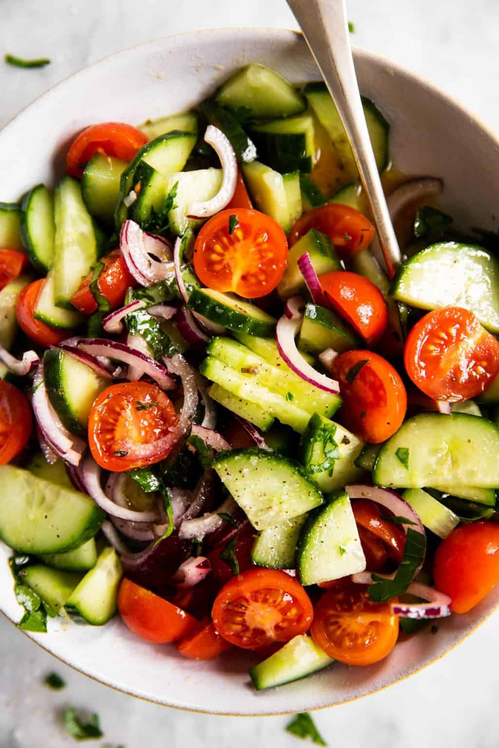 Simple Tomato Cucumber Salad - Savory Nothings