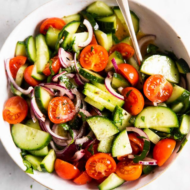 Simple Tomato Cucumber Salad - Savory Nothings