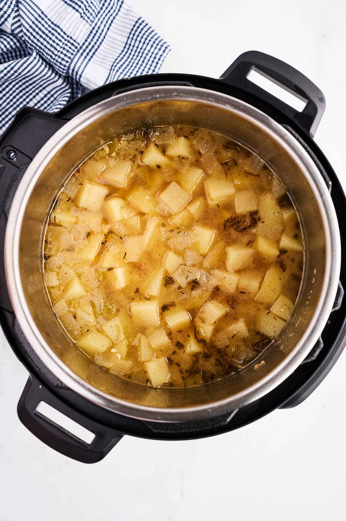 overhead view of cooked potatoes in instant pot