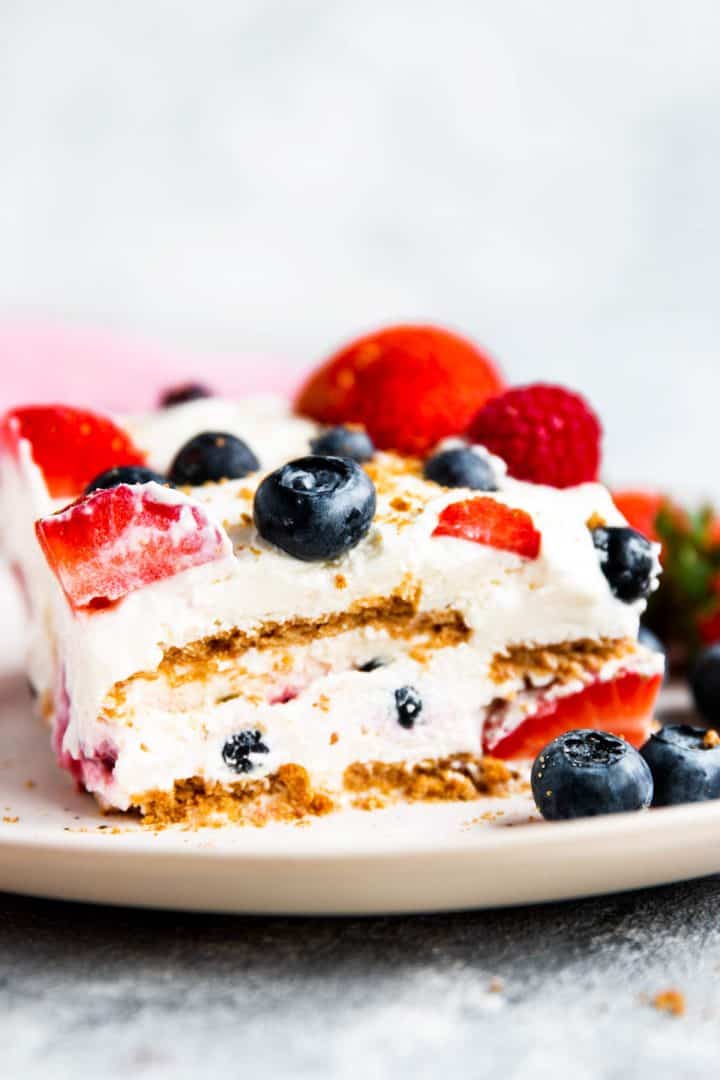 Triple Berry Icebox Cake (Red White Blue!) - Savory Nothings