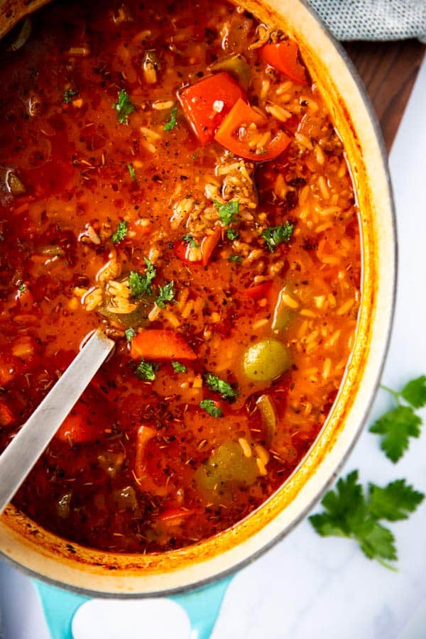 Unstuffed Pepper Soup Freezer Meal - STOCKPILING MOMS™