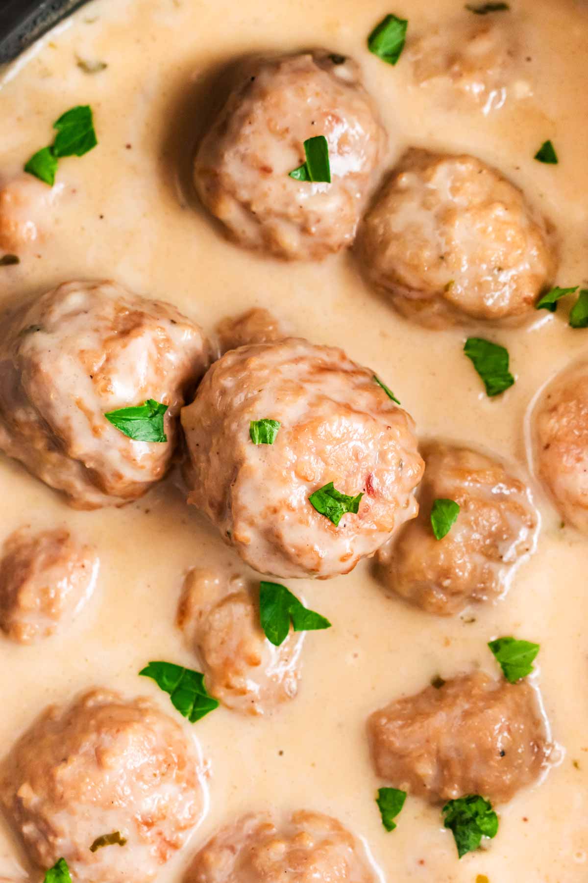 overhead close up view of Swedish meatballs