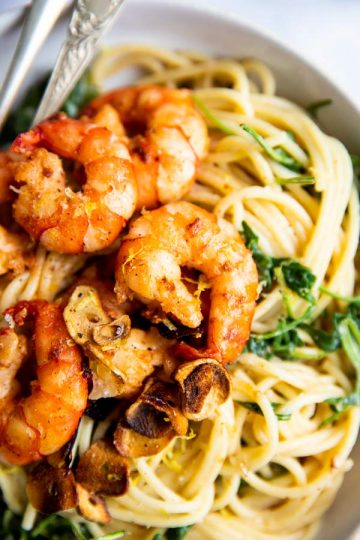 Cacio e Pepe with Lemon Garlic Butter Shrimp - Savory Nothings