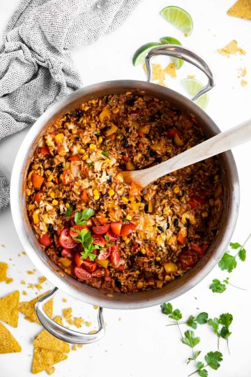 One Pot Mexican Beef and Rice Skillet