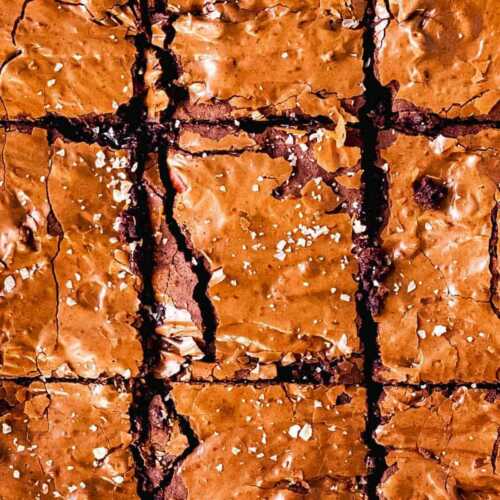 overhead view of cut brownies