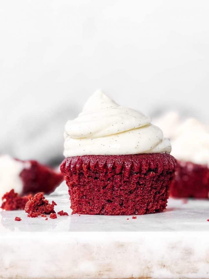 Dark Red Velvet Cupcakes with Vanilla Bean Frosting Recipe - Savory ...