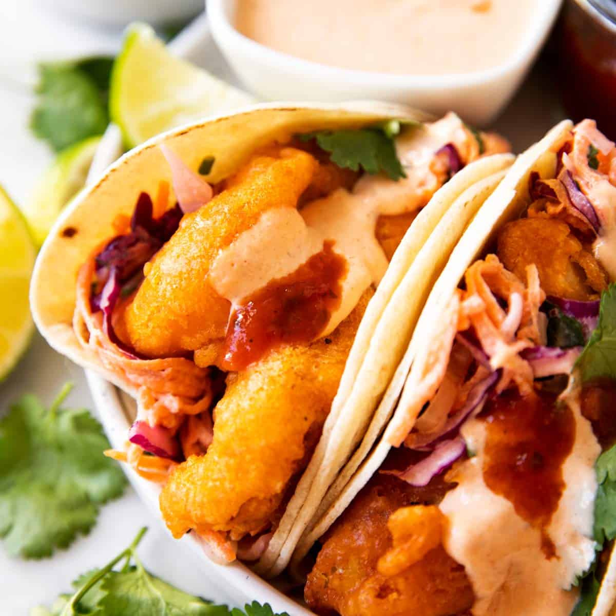 Baja Fish Tacos with Creamy Cilantro Lime Slaw | Savory Nothings
