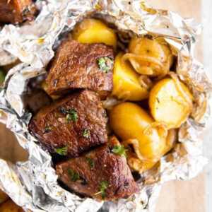 Garlic Butter Steak and Potato Foil Packets - Savory Nothings