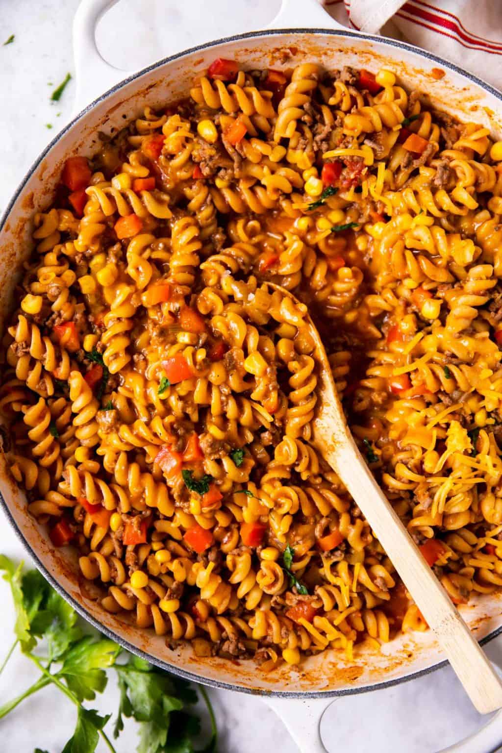 One Pot Cheesy Taco Pasta Recipe Savory Nothings