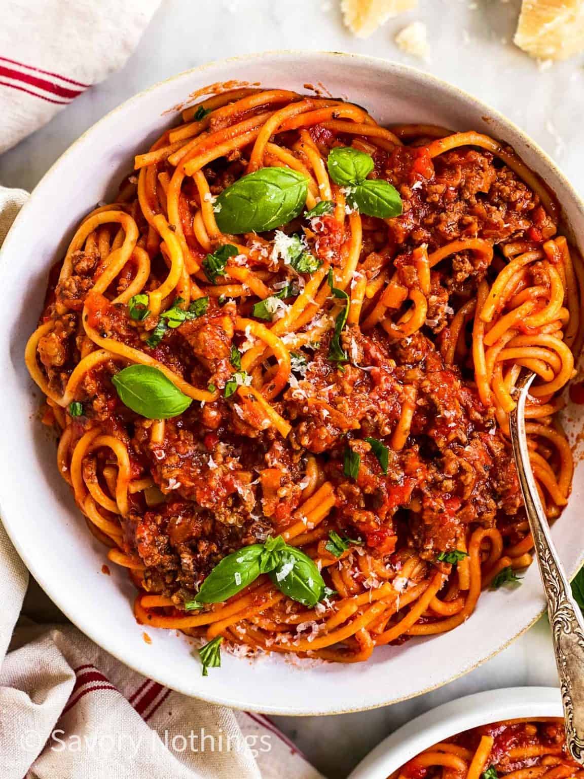 Instant Pot Spaghetti and Meat Sauce Recipe - Savory Nothings