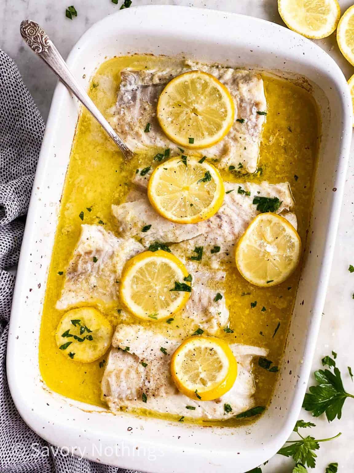 Garlic Butter Lemon Baked Cod Recipe - Savory Nothings