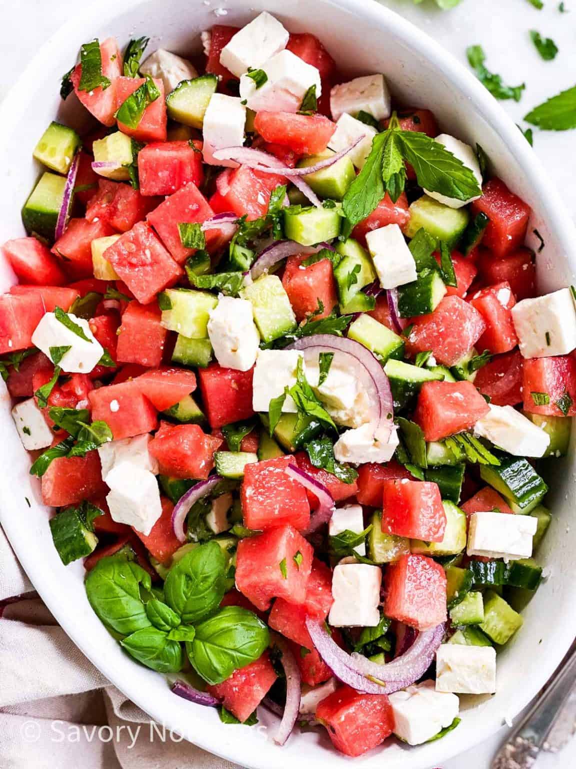 Watermelon Salad with Feta Cheese Recipe | Savory Nothings