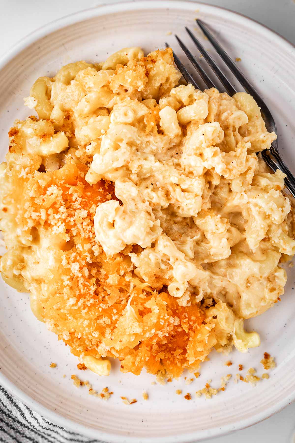 overhead view of Mac and cheese on a plate