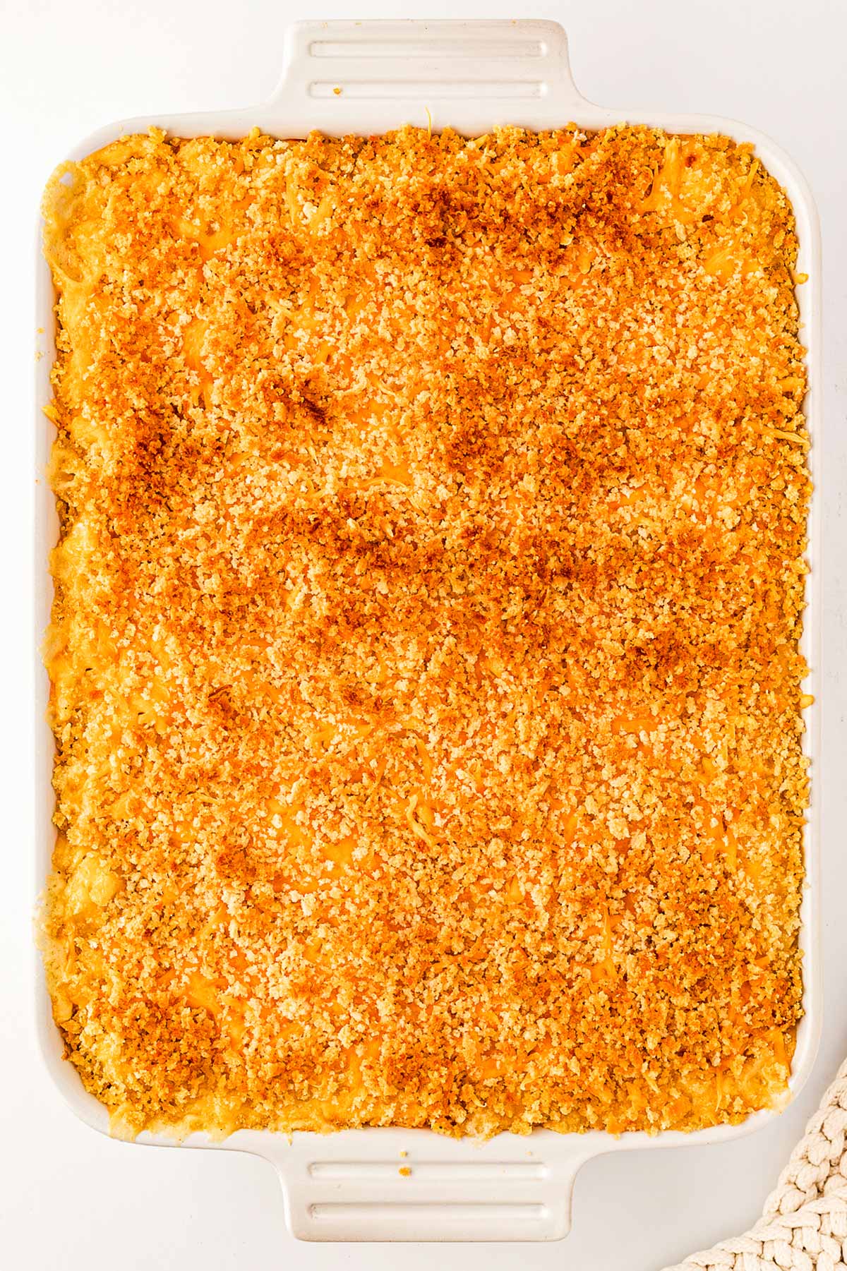 overhead view of baked Mac and cheese