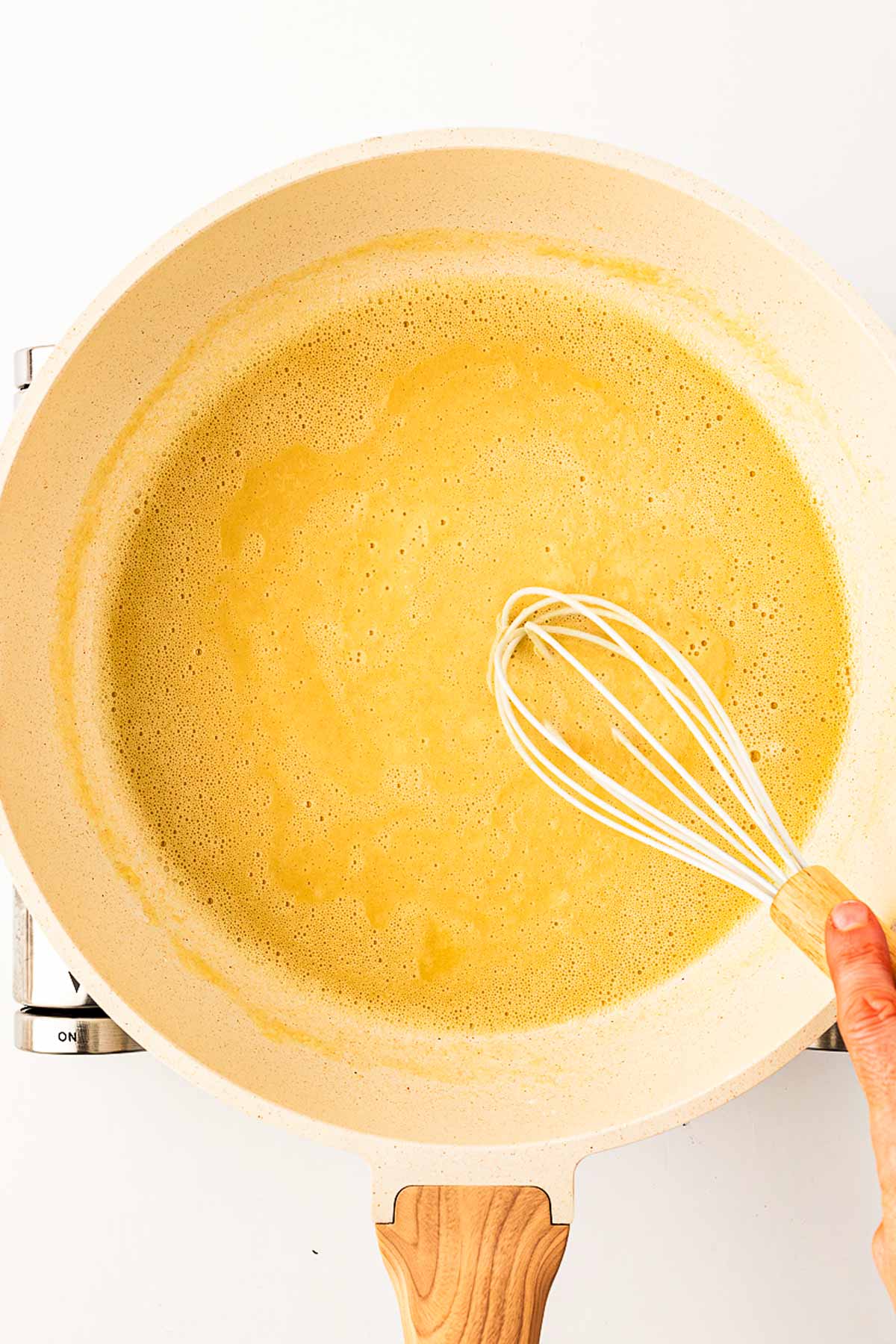 overhead view of roux in skillet