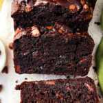 frontal view of sliced chocolate zucchini bread