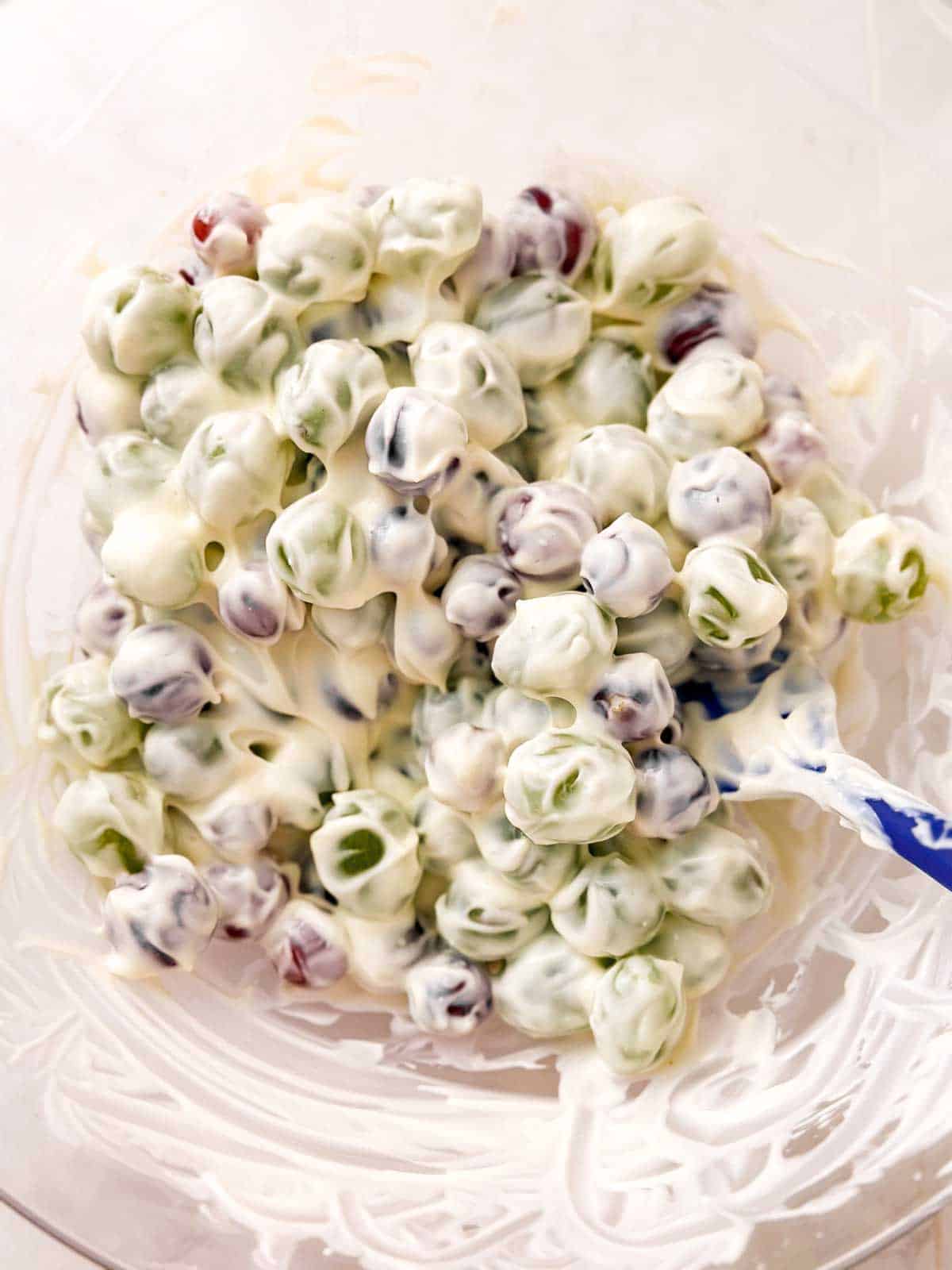 grapes folded into creamy dressing