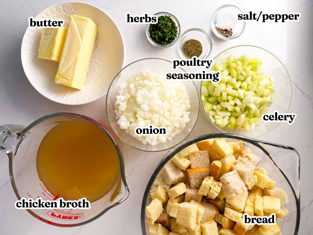 ingredients for stuffing with text labels