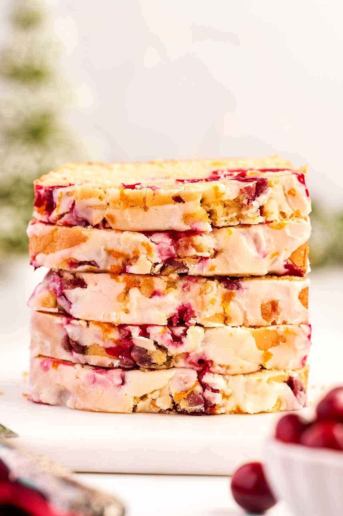 stack of cranberry orange bread slices