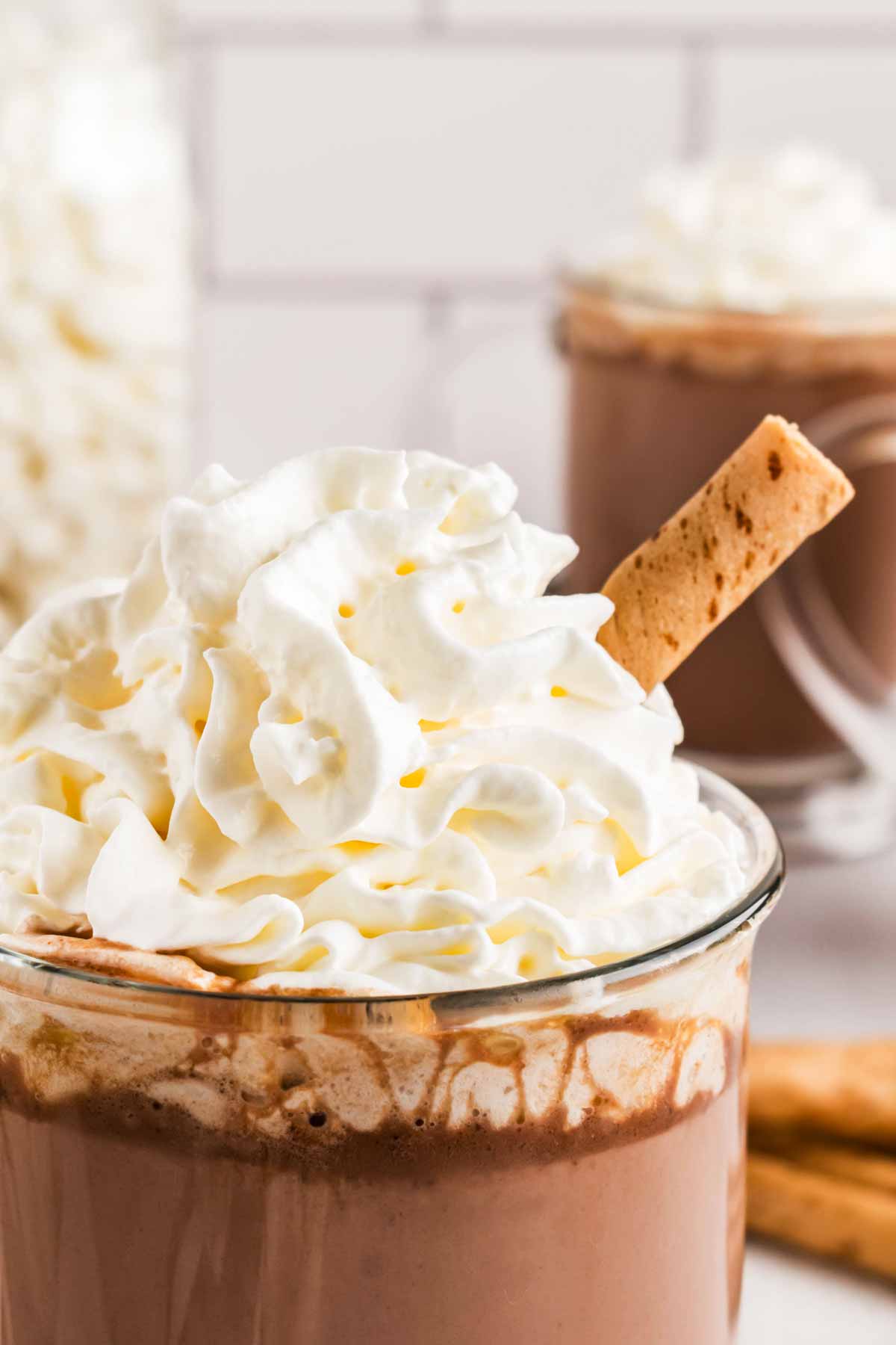 close up view of hot chocolate with whipped cream