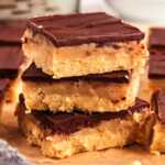 frontal view of stacked millionaires shortbread bars