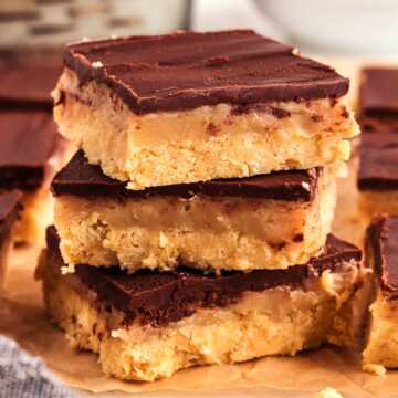 frontal view of stacked millionaires shortbread bars