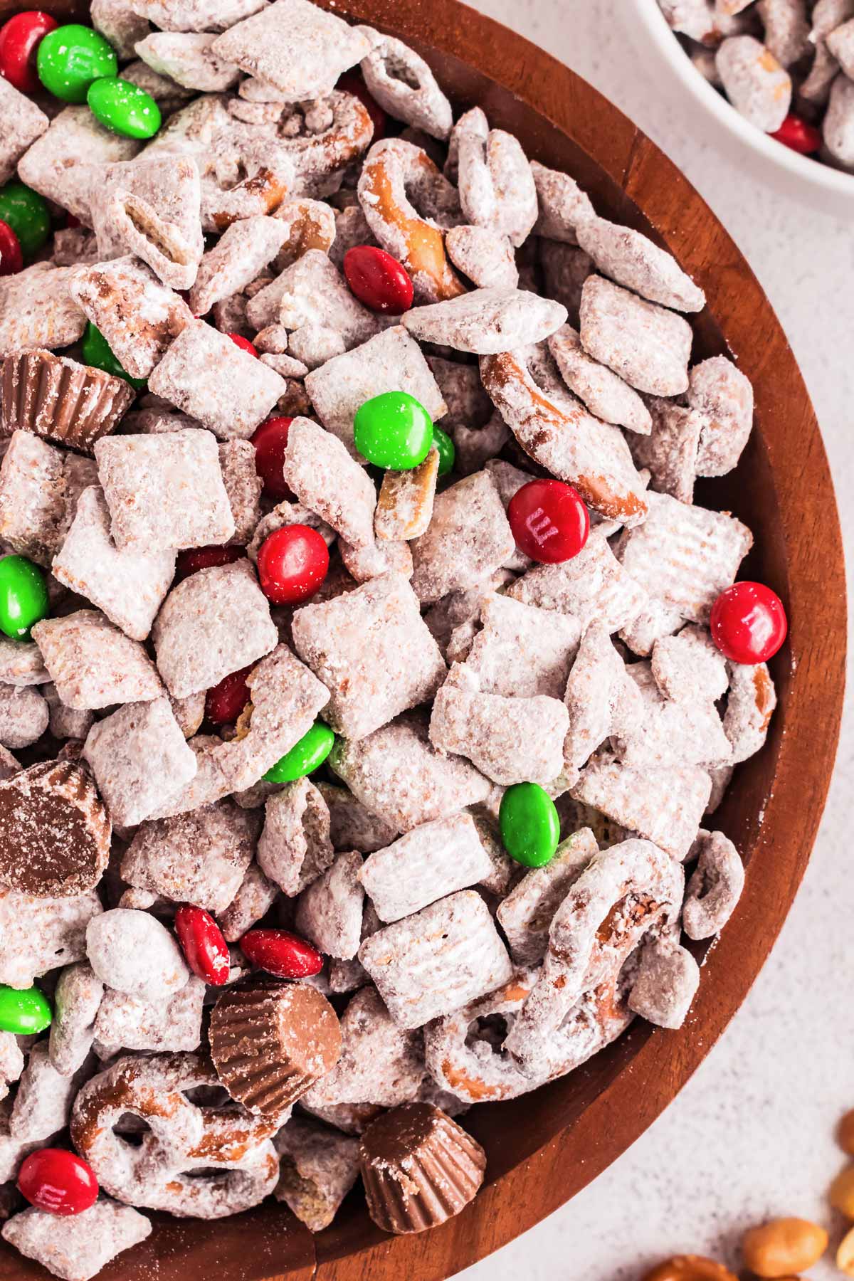 overhead close up view of bowl with reindeer chow