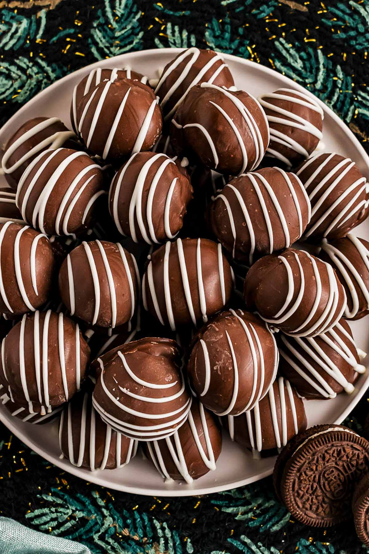 overhead view of oreo balls on plate