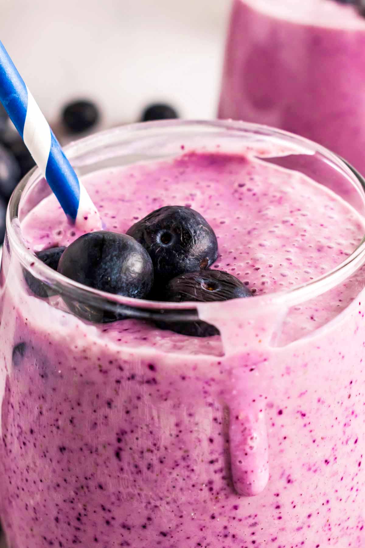 close up photo of blueberry banana smoothie