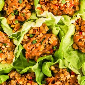 overhead close up view of chicken lettuce wraps