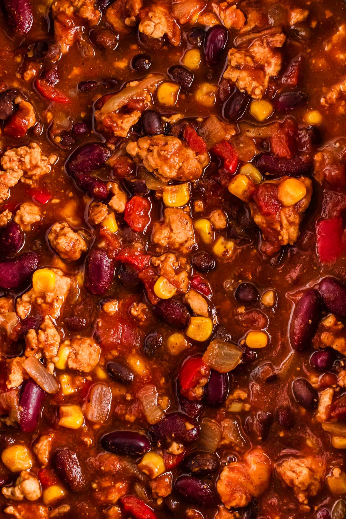 overhead close up view of turkey chili