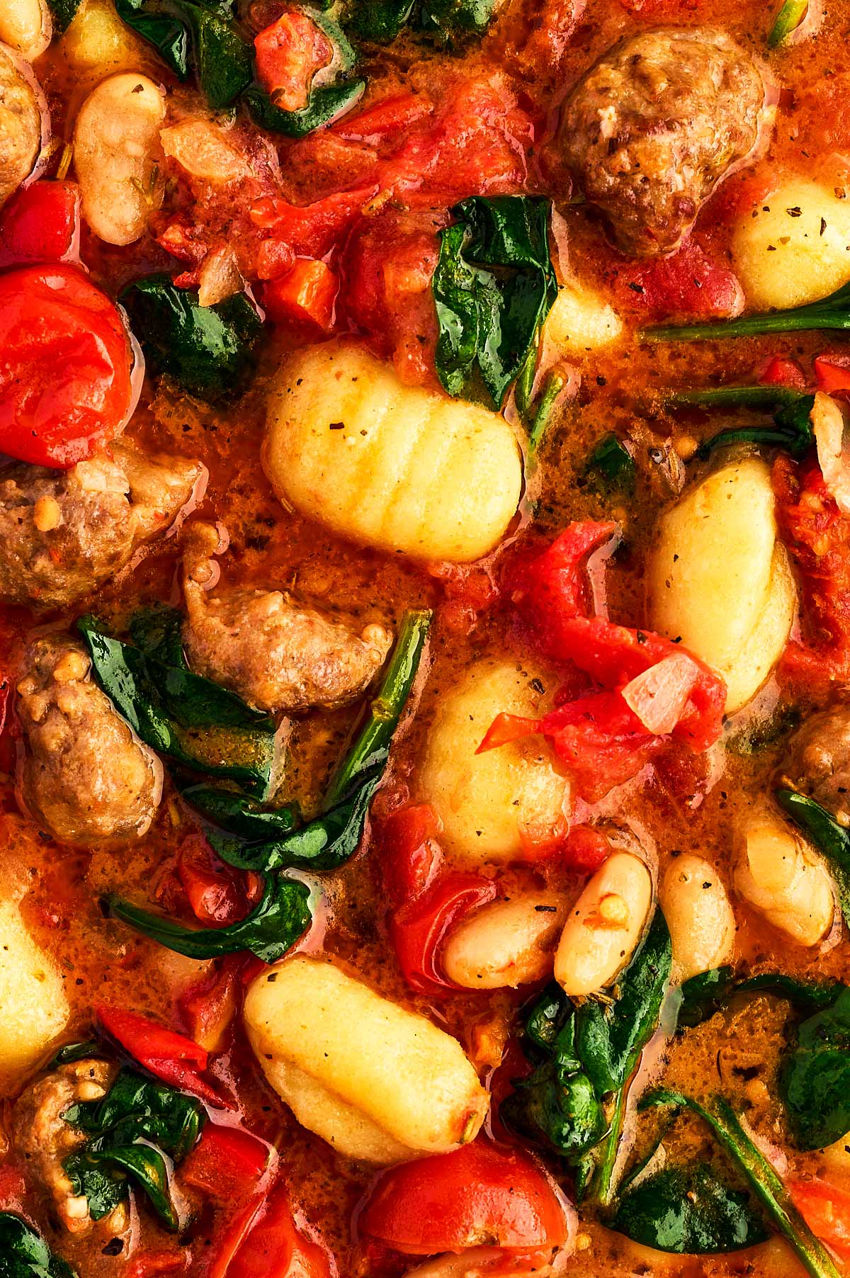 overhead close up view of tuscan sausage gnocchi