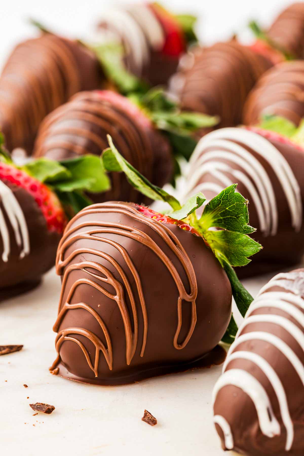 frontal view of chocolate covered strawberries