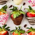 overhead view of chocolate covered strawberries