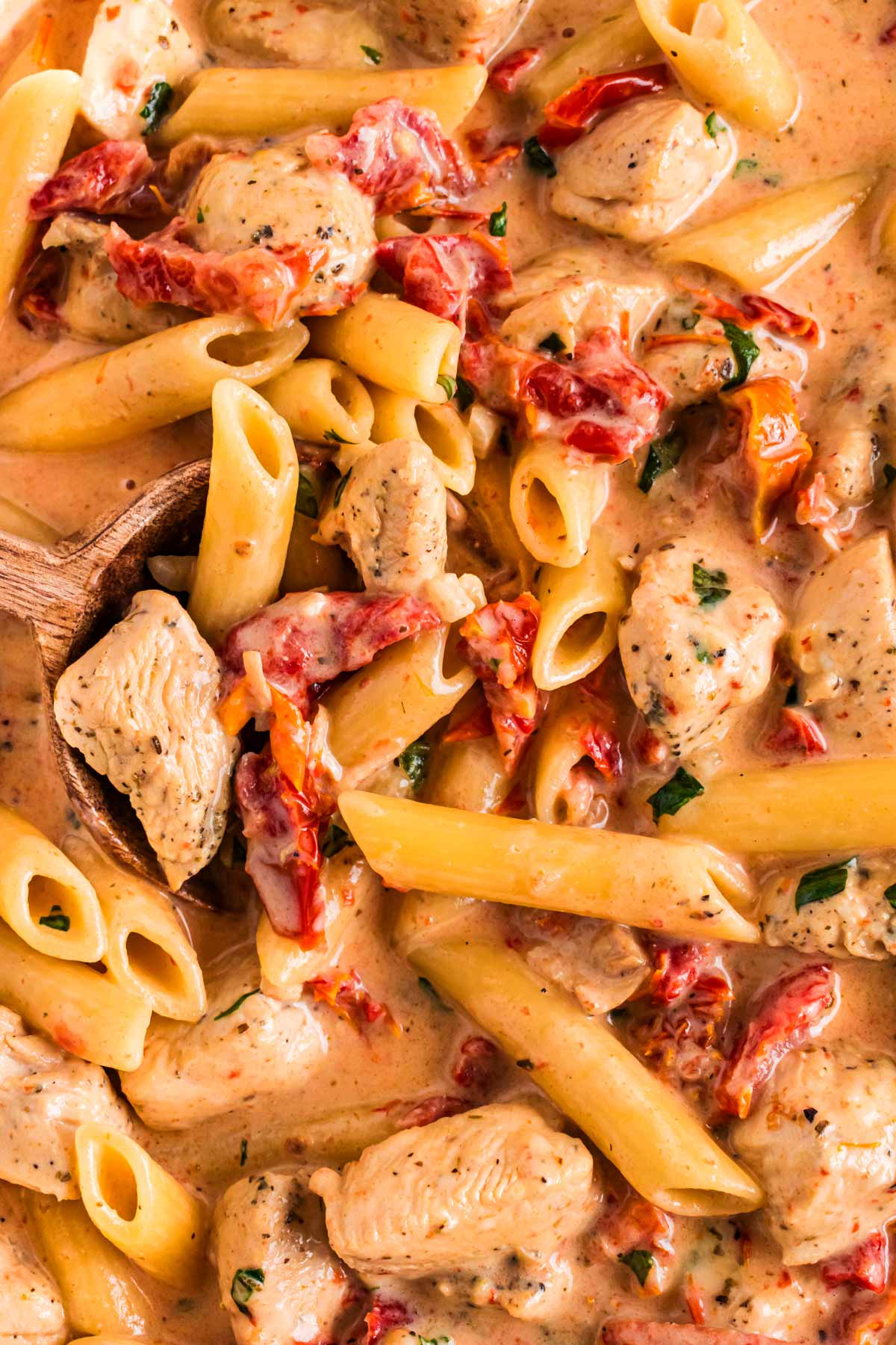 overhead close up view of marry me chicken pasta