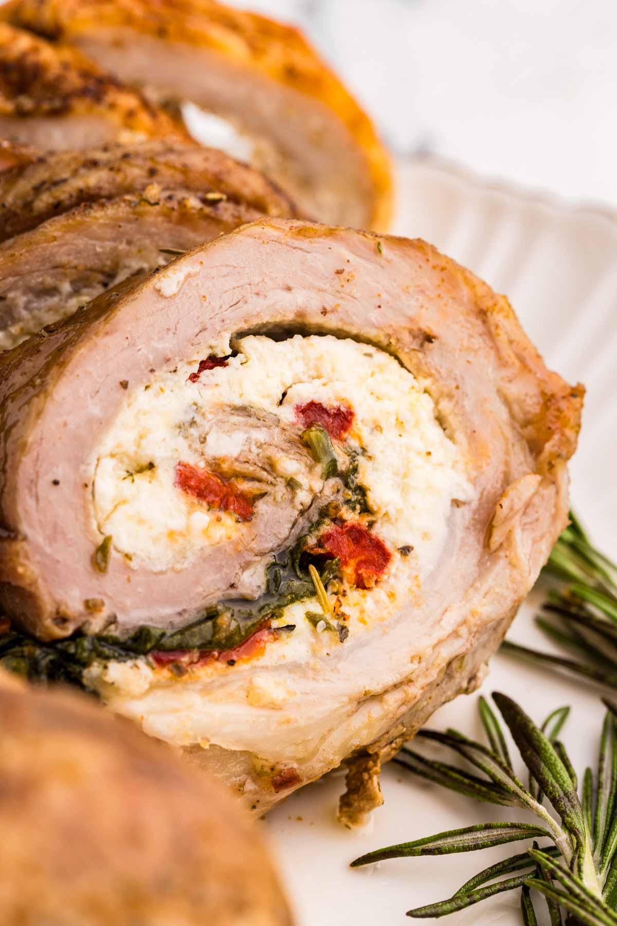 frontal close up of stuffed pork loin