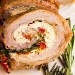 frontal close up of stuffed pork loin