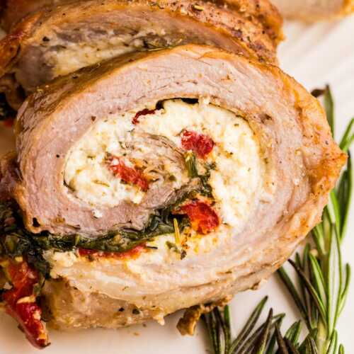 frontal close up of stuffed pork loin