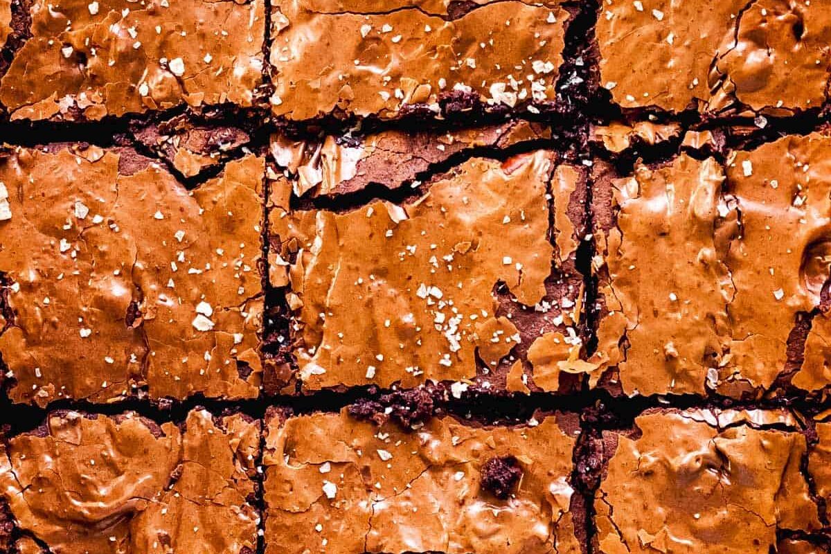 overhead view of cut brownies