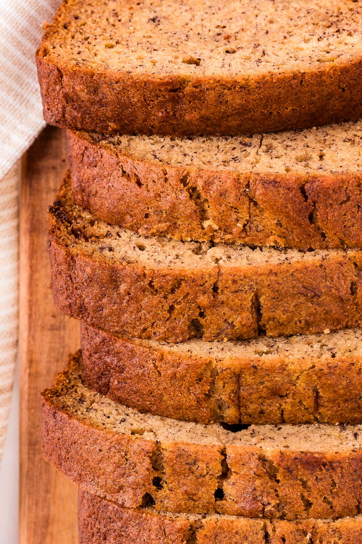 overhead view of sliced banana bread