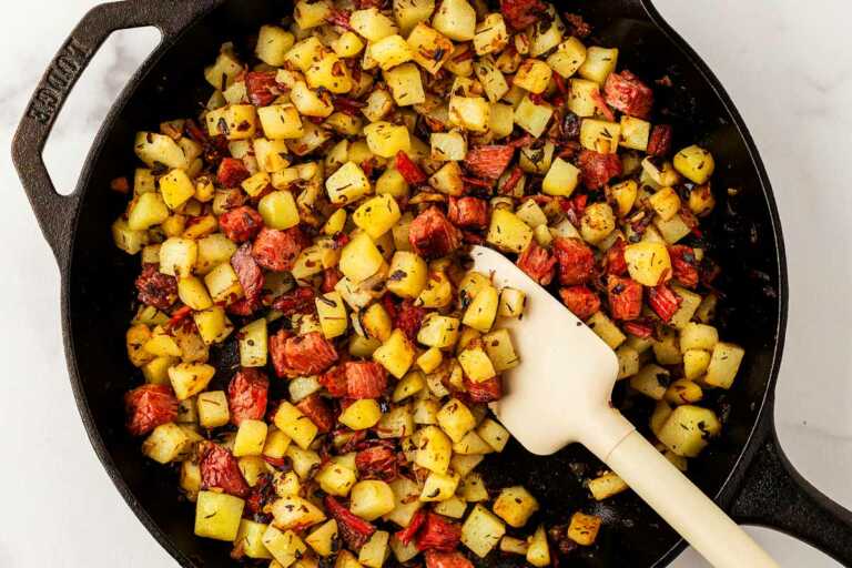 overhead view of finished corned beef hash